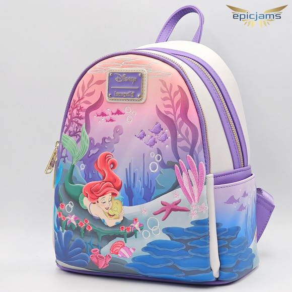 Loungefly Disney The Little Mermaid Ariel & Flounder Embroidered Mini Backpack - Picture 3 of 6